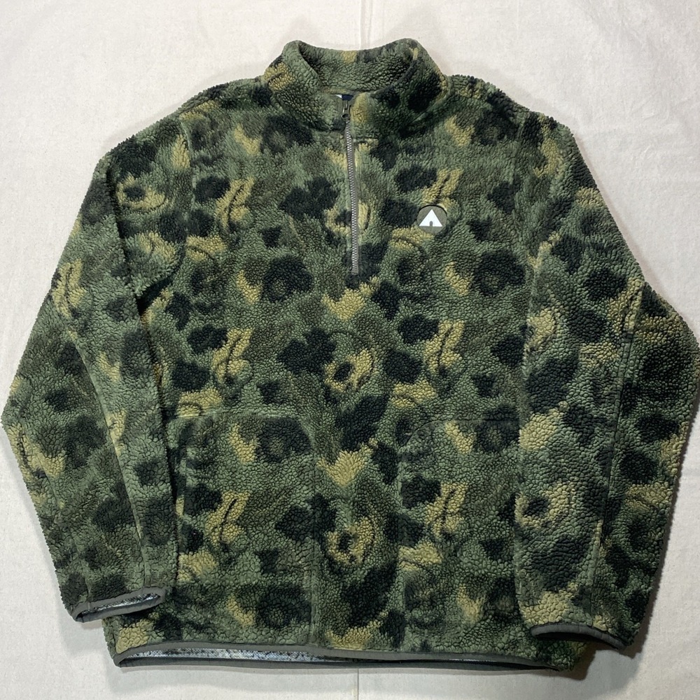Airwalk Camo Leaf Fleece 1/4 Zip Pullover Sweater Size XL Y2K